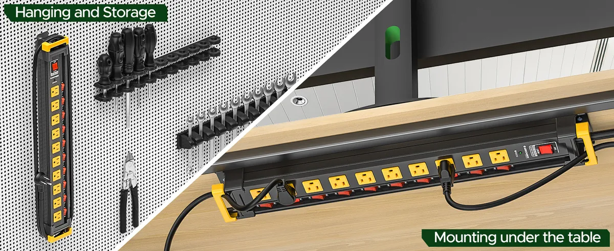 Hang it on a pegboard or mount it under a desk.