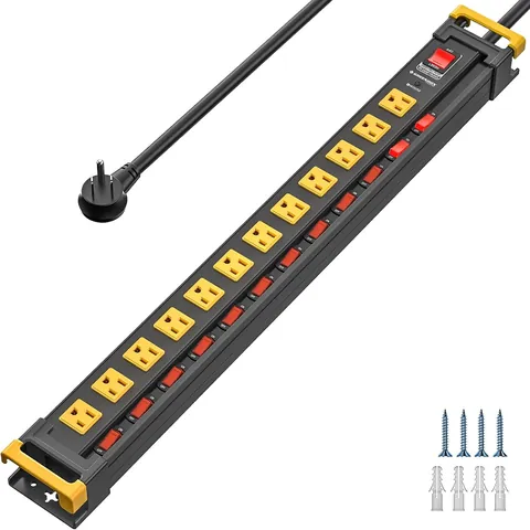 Heavy Duty Metal Power Strip, 12 Outlets